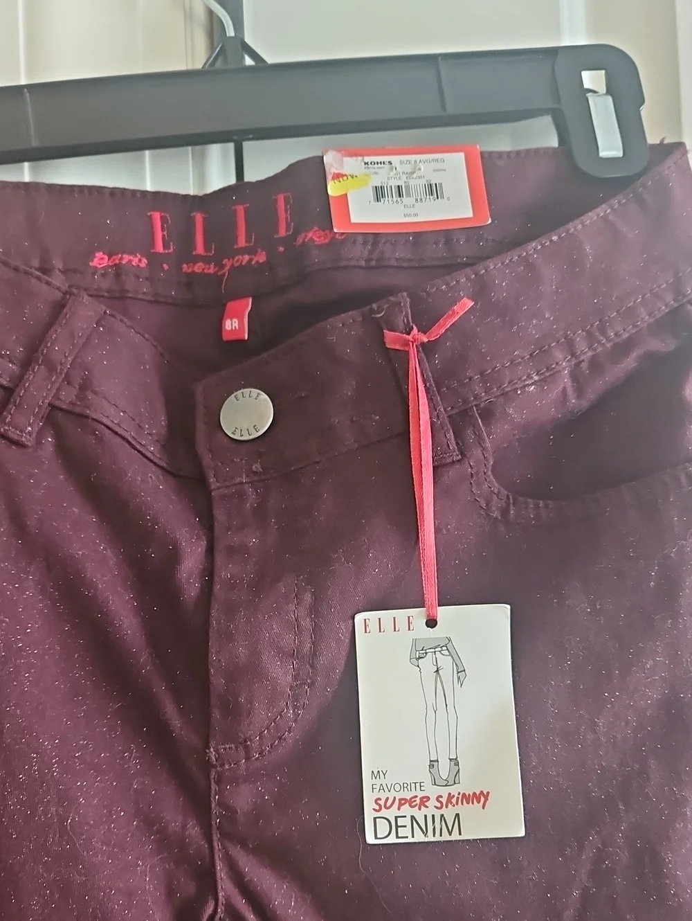 nwt womens sz 8 elle super skinny wine / silver specs denim jeans